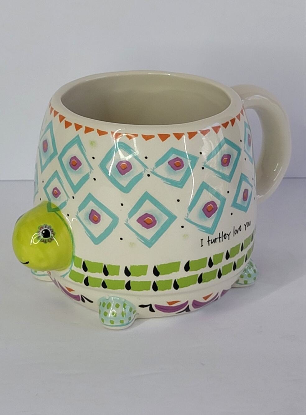 Boho NATURAL LIFE Myrtle the Turtle 3D Geometric Folk Art Coffee Mug I Love You